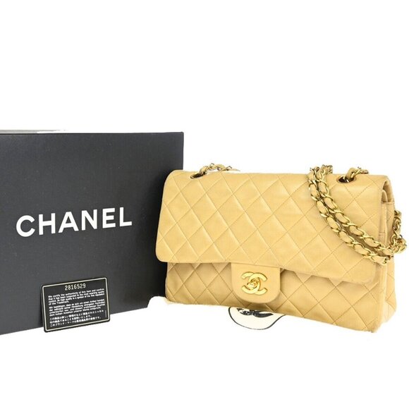 CHANEL CC Matelasse 25 Double Flap Chain Shoulder Bag Leather Beige - Picture 1 of 15